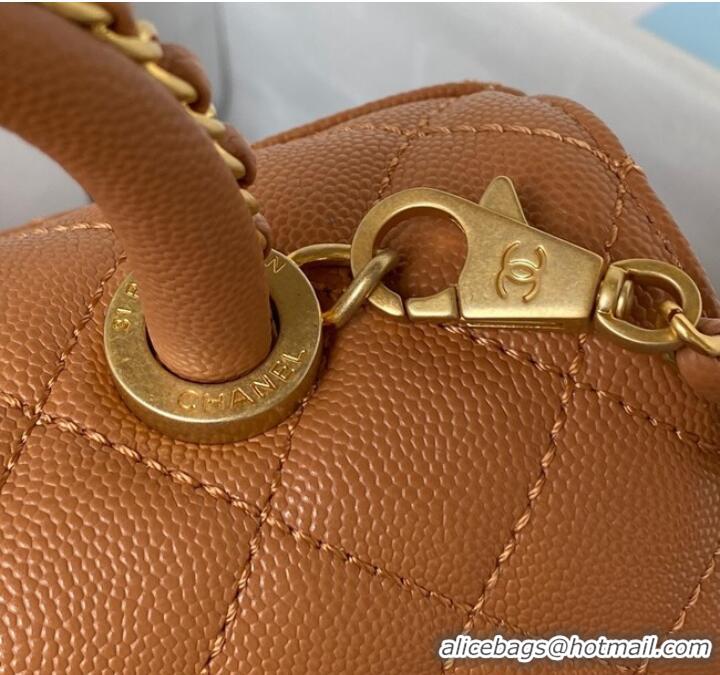 Good Looking Chanel mini flap bag with top handle AS2215 Brown