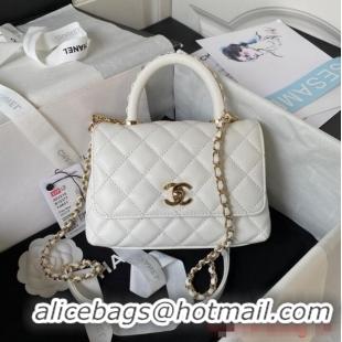 Well Crafted Chanel mini flap bag with top handle AS2215 White