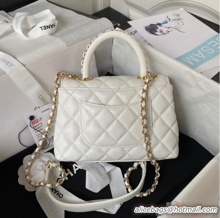 Well Crafted Chanel mini flap bag with top handle AS2215 White