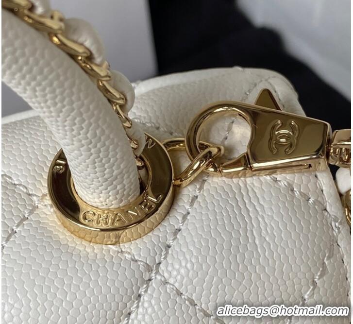 Well Crafted Chanel mini flap bag with top handle AS2215 White