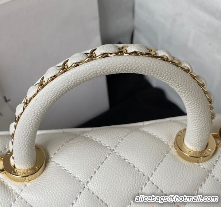 Well Crafted Chanel mini flap bag with top handle AS2215 White