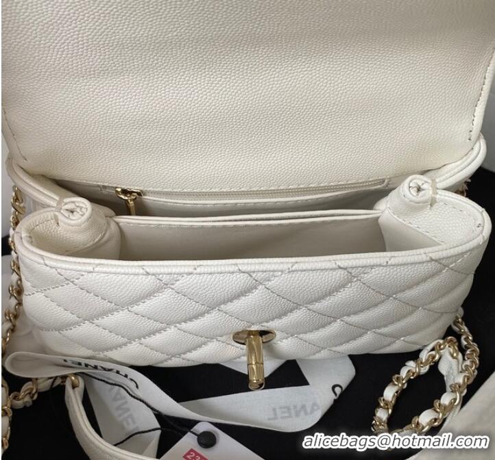 Well Crafted Chanel mini flap bag with top handle AS2215 White