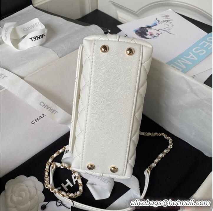 Well Crafted Chanel mini flap bag with top handle AS2215 White