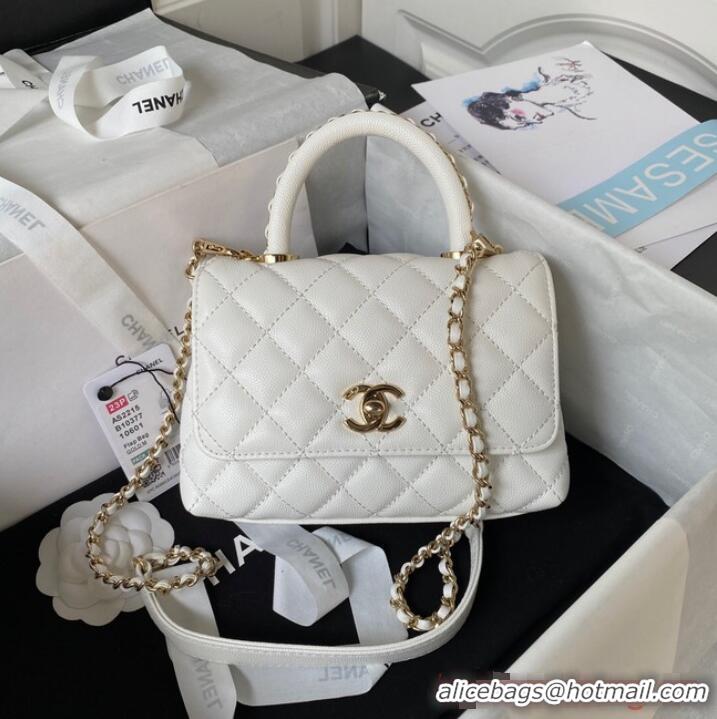 Well Crafted Chanel mini flap bag with top handle AS2215 White