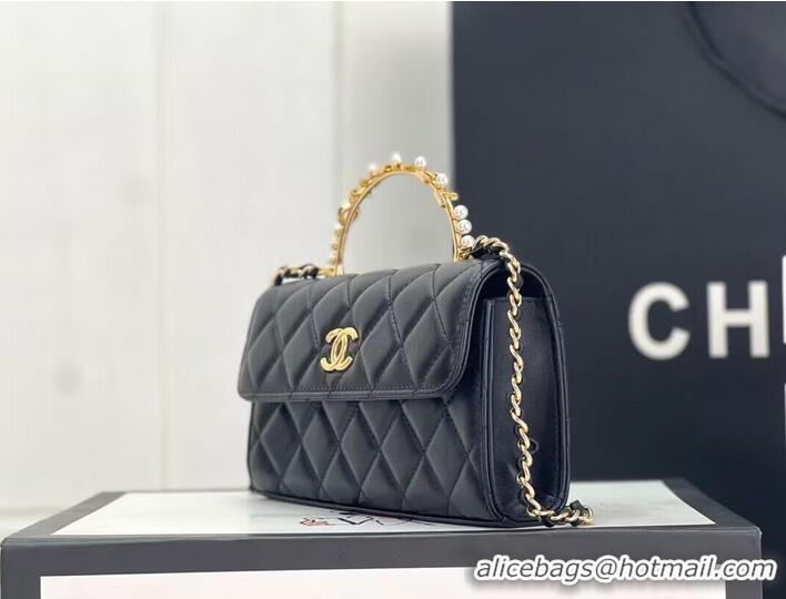 Top Quality CHANEL 22B Kelly Pearl Top Handle Bag AP3562 Black