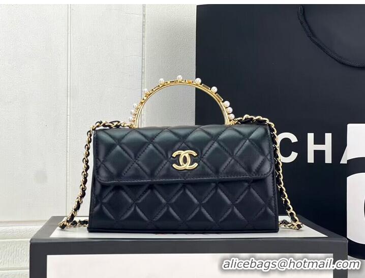 Top Quality CHANEL 22B Kelly Pearl Top Handle Bag AP3562 Black