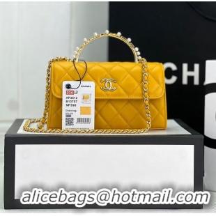 Top Quality CHANEL 22B Kelly Pearl Top Handle Bag AP3562 Yellow