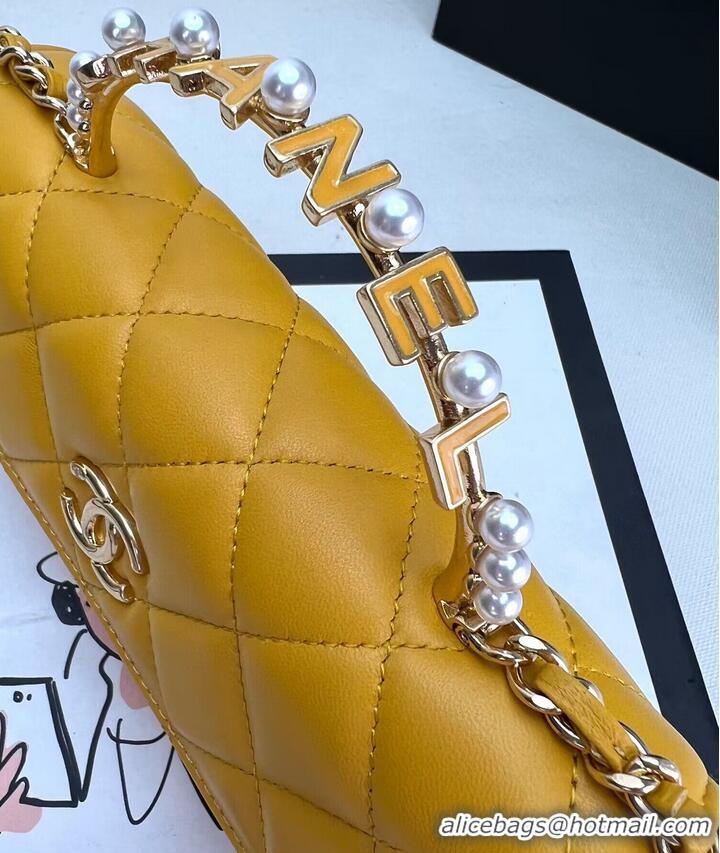 Top Quality CHANEL 22B Kelly Pearl Top Handle Bag AP3562 Yellow