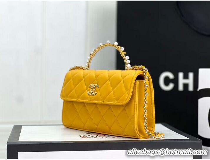 Top Quality CHANEL 22B Kelly Pearl Top Handle Bag AP3562 Yellow