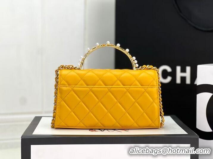 Top Quality CHANEL 22B Kelly Pearl Top Handle Bag AP3562 Yellow