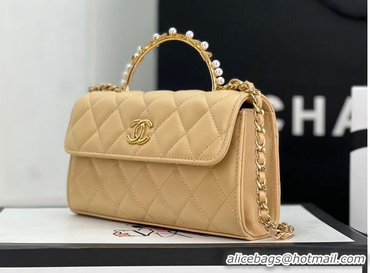 Super Quality CHANEL 22B Kelly Pearl Top Handle Bag AP3562 Apricot