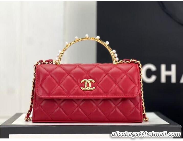 Pretty Style CHANEL 22B Kelly Pearl Top Handle Bag AP3562 Wine