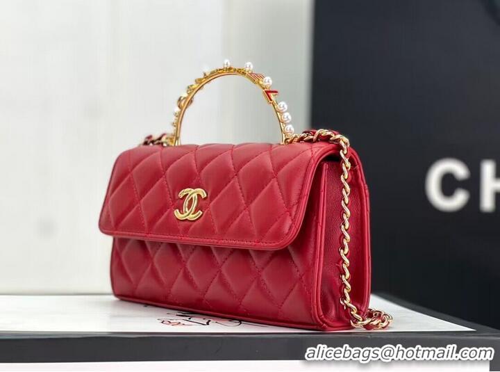 Pretty Style CHANEL 22B Kelly Pearl Top Handle Bag AP3562 Wine