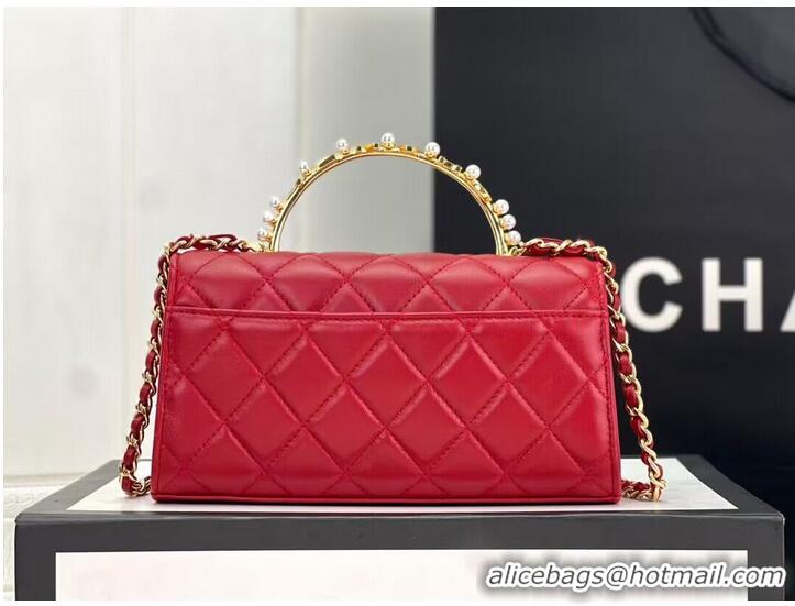 Pretty Style CHANEL 22B Kelly Pearl Top Handle Bag AP3562 Wine