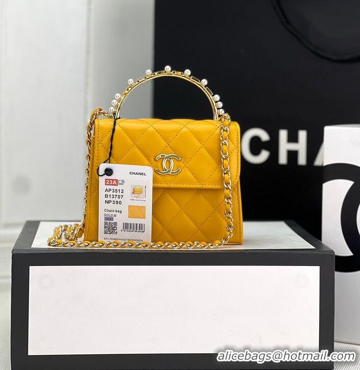 Most Popular CHANEL 22B Kelly Pearl Top Handle Bag AP3513 Yellow