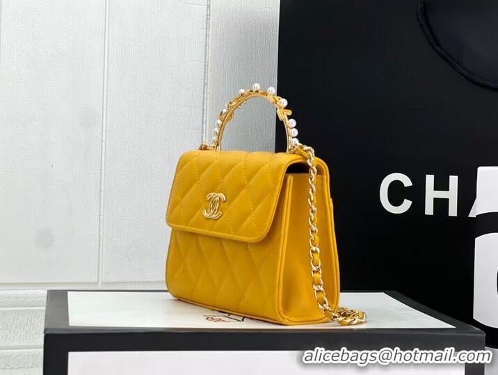 Most Popular CHANEL 22B Kelly Pearl Top Handle Bag AP3513 Yellow