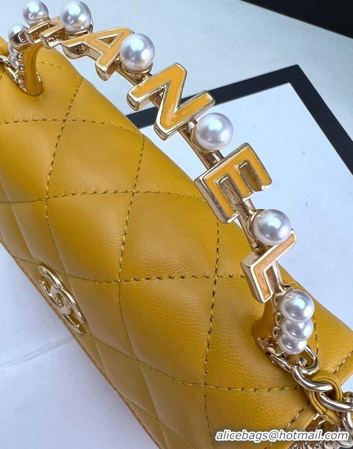 Most Popular CHANEL 22B Kelly Pearl Top Handle Bag AP3513 Yellow