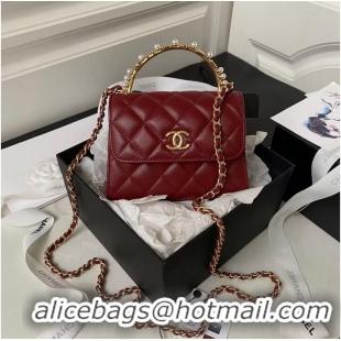 Hot Sell Cheap CHANEL 22B Kelly Pearl Top Handle Bag AP3513 Wine