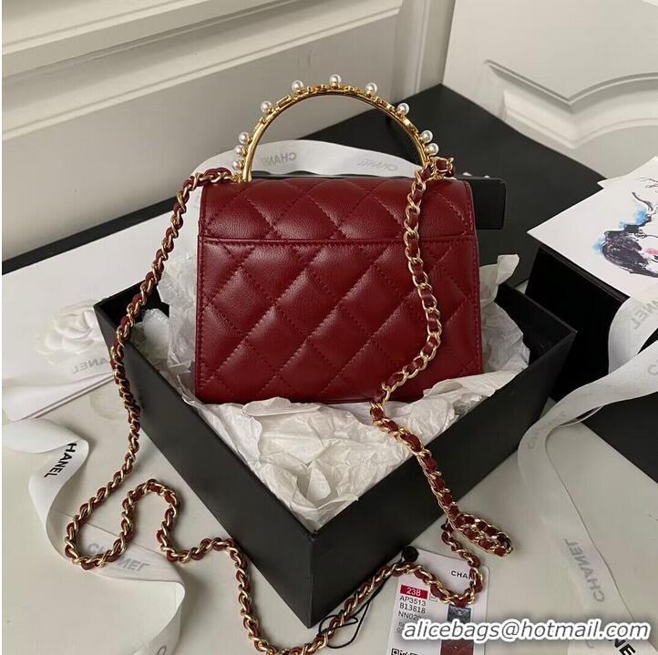 Hot Sell Cheap CHANEL 22B Kelly Pearl Top Handle Bag AP3513 Wine