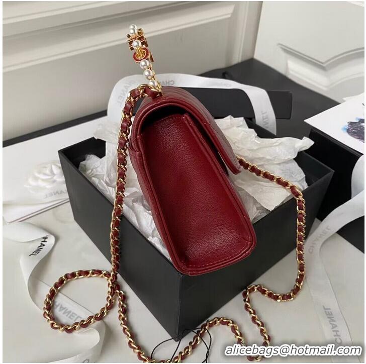 Hot Sell Cheap CHANEL 22B Kelly Pearl Top Handle Bag AP3513 Wine