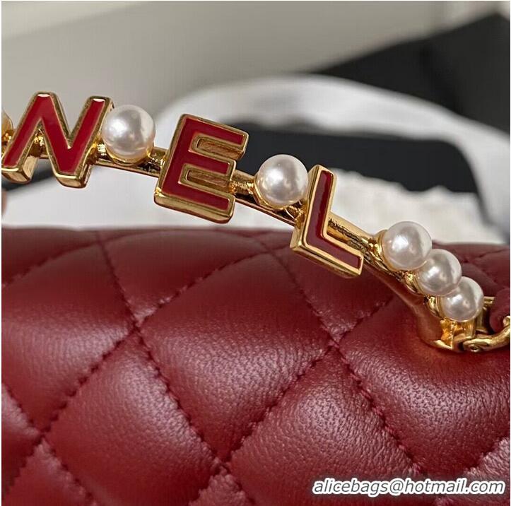 Hot Sell Cheap CHANEL 22B Kelly Pearl Top Handle Bag AP3513 Wine