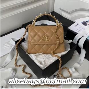 Luxurious Discount CHANEL 22B Kelly Pearl Top Handle Bag AP3513 Apricot