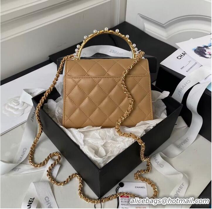 Luxurious Discount CHANEL 22B Kelly Pearl Top Handle Bag AP3513 Apricot