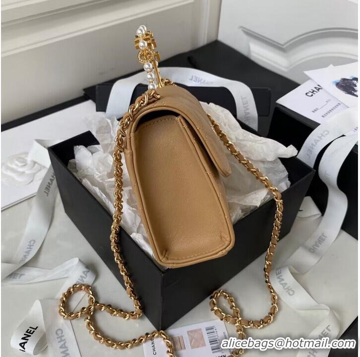 Luxurious Discount CHANEL 22B Kelly Pearl Top Handle Bag AP3513 Apricot