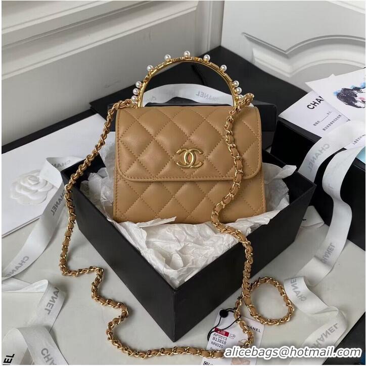 Luxurious Discount CHANEL 22B Kelly Pearl Top Handle Bag AP3513 Apricot