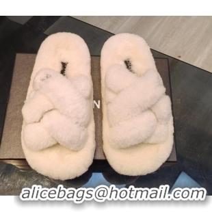 Good Looking Chanel Wool Flat Slide Sandals with Cross Strap White 915019