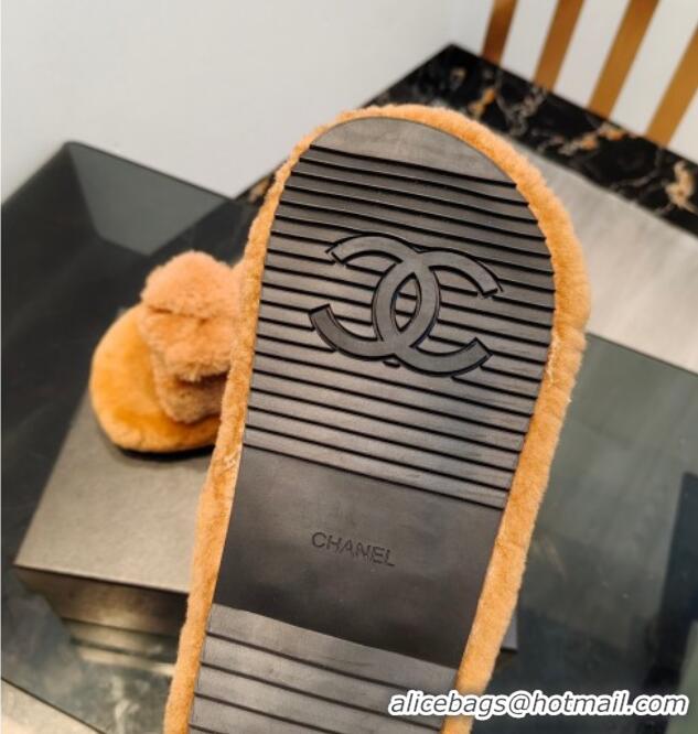 Popular Style Chanel Wool Flat Slide Sandals 2 Brown 915021