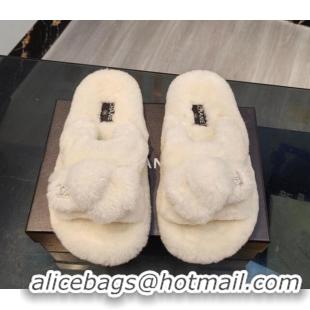 Purchase Chanel Wool Flat Slide Sandals 2 White 915023