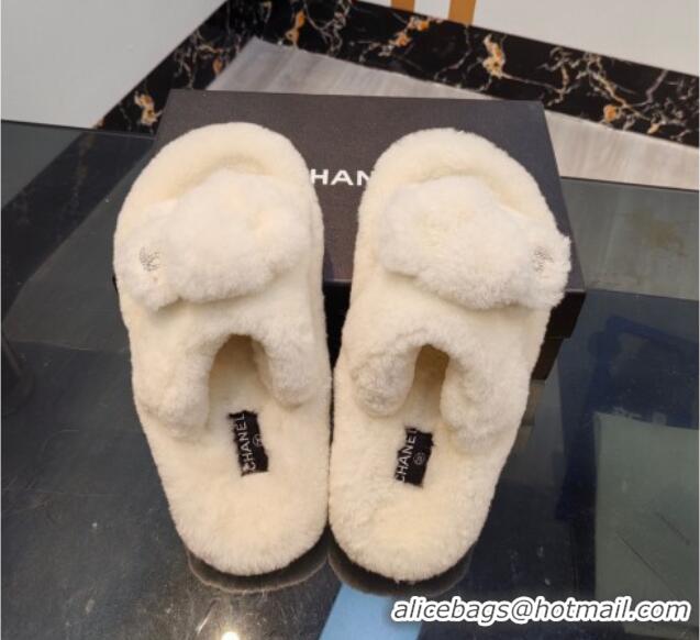 Purchase Chanel Wool Flat Slide Sandals 2 White 915023