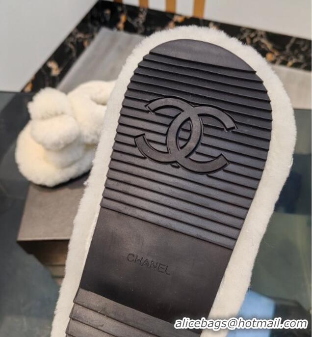 Purchase Chanel Wool Flat Slide Sandals 2 White 915023