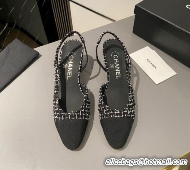 Cheap Price Chanel Classic Tweed Slingback Pumps 6cm Black/White 915024