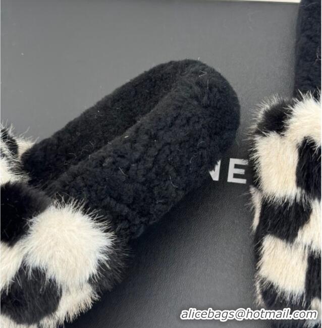 Grade Quality Chanel Rabbit Fur Check Flat Slide Sandals Black/White 918066