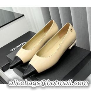 Pretty Style Chanel Lambskin Pointed Flat Ballet with Pearls Beige 918067