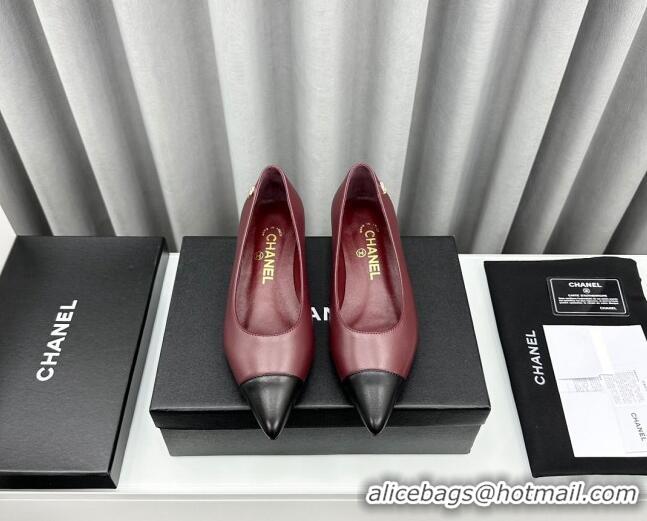 Most Popular Chanel Lambskin Pointed Flat Ballet with Pearls Burgundy 918069