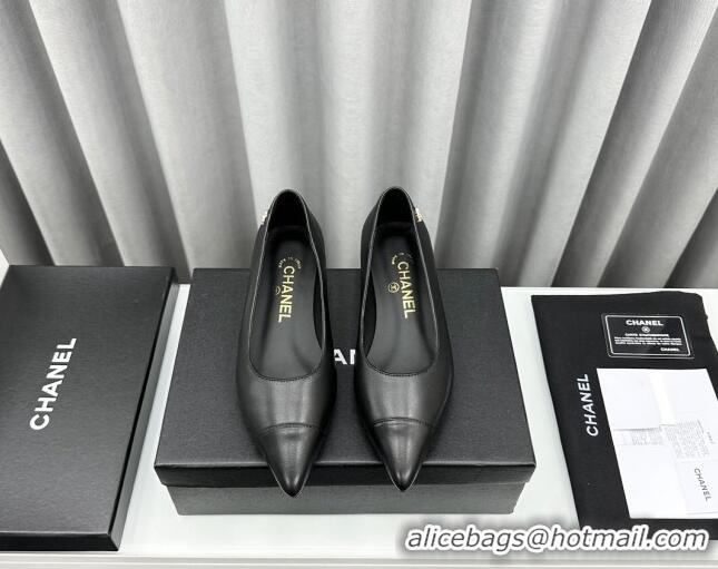 Best Price Chanel Lambskin Pointed Flat Ballet with Pearls Black 918070