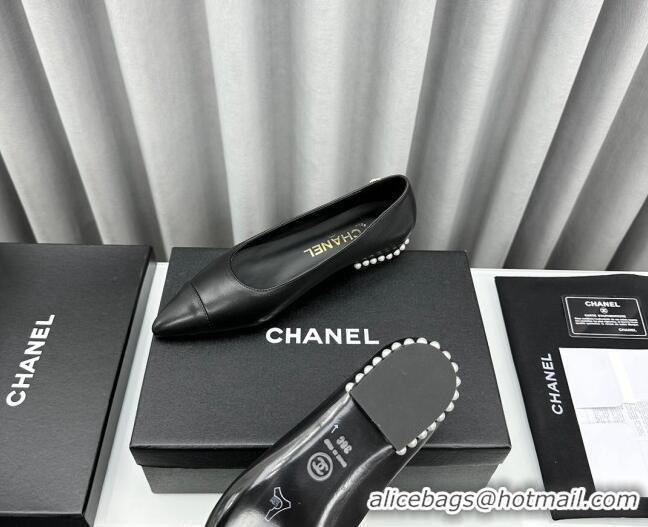 Best Price Chanel Lambskin Pointed Flat Ballet with Pearls Black 918070