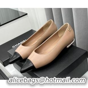 Good Looking Chanel Lambskin Pointed Flat Ballet with Pearls Nude 918071