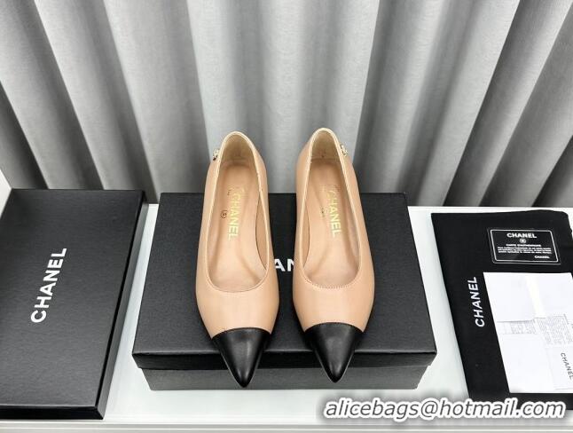 Good Looking Chanel Lambskin Pointed Flat Ballet with Pearls Nude 918071