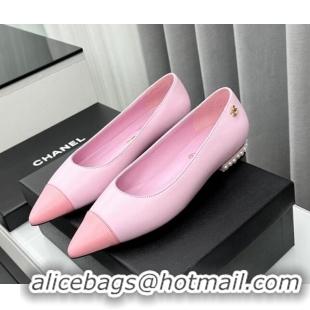 Trendy Design Chanel Lambskin Pointed Flat Ballet with Pearls Pink 918073