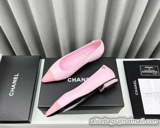 Trendy Design Chanel Lambskin Pointed Flat Ballet with Pearls Pink 918073