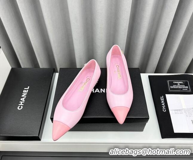 Trendy Design Chanel Lambskin Pointed Flat Ballet with Pearls Pink 918073