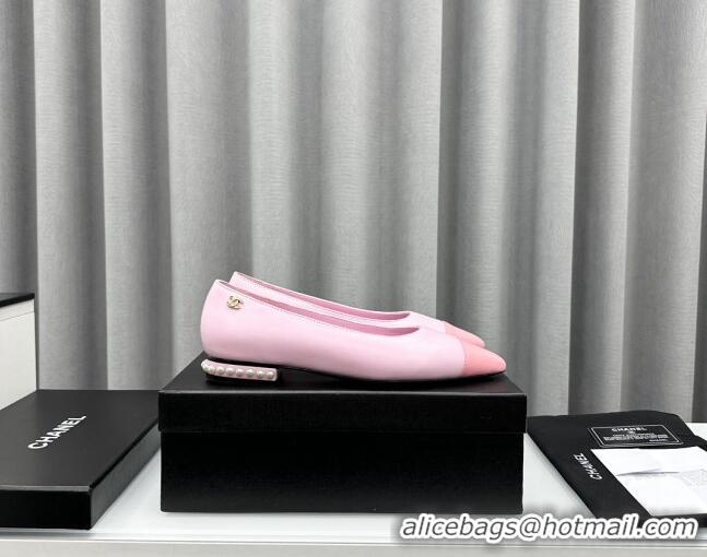 Trendy Design Chanel Lambskin Pointed Flat Ballet with Pearls Pink 918073