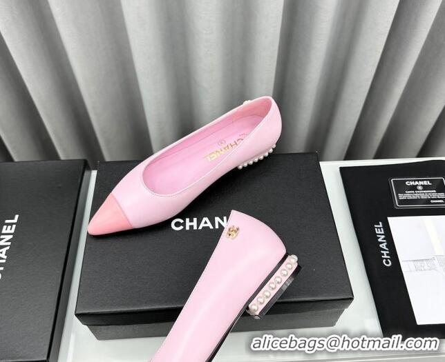 Trendy Design Chanel Lambskin Pointed Flat Ballet with Pearls Pink 918073