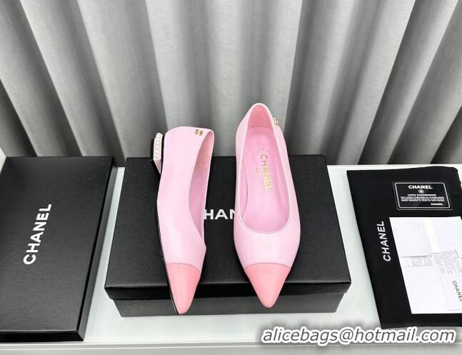 Trendy Design Chanel Lambskin Pointed Flat Ballet with Pearls Pink 918073