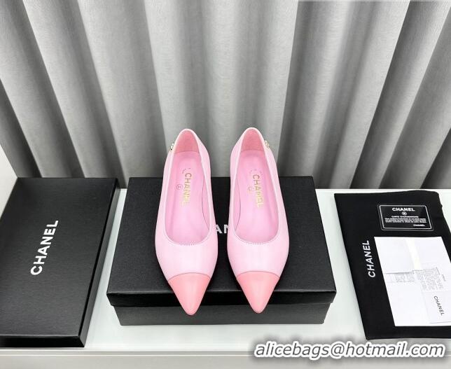 Trendy Design Chanel Lambskin Pointed Flat Ballet with Pearls Pink 918073