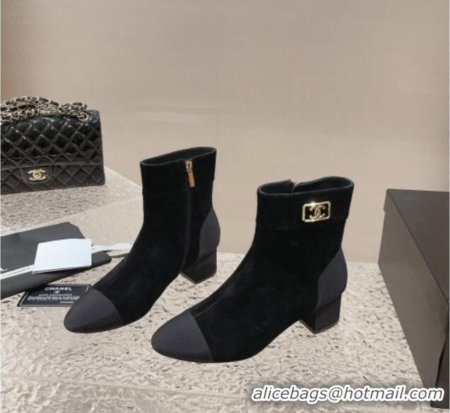 Buy Luxury Chanel Suede Heel Ankle Boots with Framed CC Black 925003